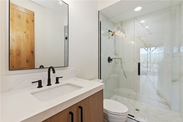 Bathroom, Glass Shower, Interior, Marble Walls, Recessed Lighting