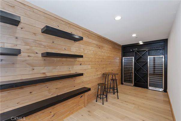 Interior, Recessed Lighting, Wood Texture Flooring, Wooden Walls