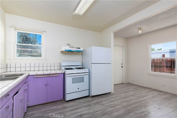 Interior, Kitchen, Tile Countertops, Wood Texture Flooring