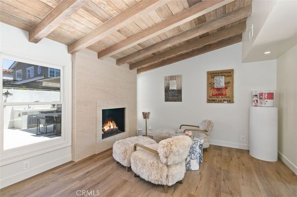 Fireplace, Interior, Living room, Recessed Lighting, Wooden Beams, Wooden Ceilings, Wood Texture Flooring