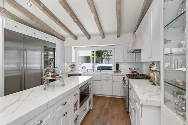 Interior, Kitchen, Stainless Steel Appliances, Wooden Beams, Wood Texture Flooring