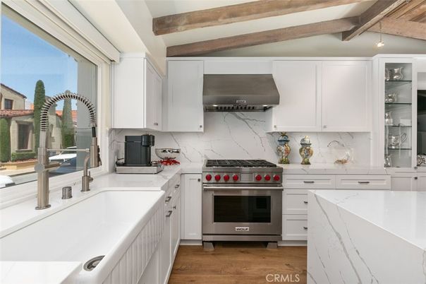 Interior, Kitchen, Marble Walls, Stainless Steel Appliances, Wooden Beams, Wood Texture Flooring