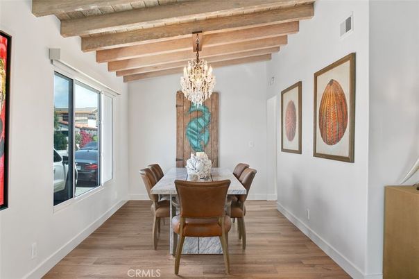 Chandelier, Dining room, Interior, Wooden Beams, Wooden Ceilings, Wood Texture Flooring