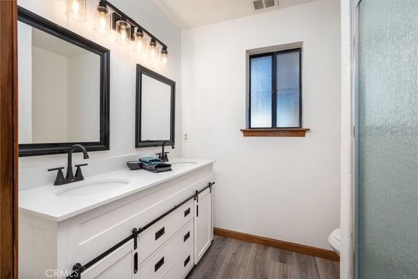 Bathroom, Dual Sink Vanities, Interior, Wood Texture Flooring
