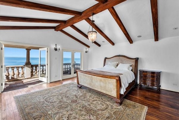 Bedroom, Interior, Pendant Lights, Water, Wooden Beams, Wood Texture Flooring