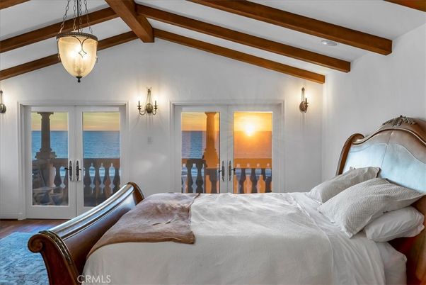 Bedroom, Interior, Pendant Lights, Water, Wooden Beams, Wood Texture Flooring