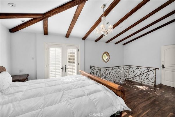 Bedroom, Interior, Recessed Lighting, Wooden Beams, Wood Texture Flooring