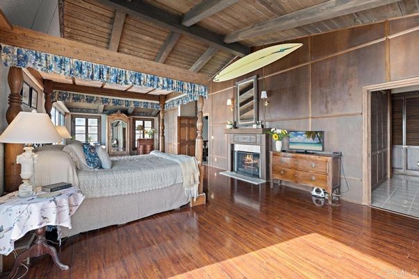 Bedroom, Fireplace, Interior, Wooden Beams, Wooden Ceilings, Wood Texture Flooring