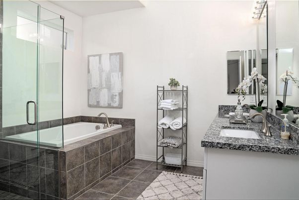 Bathroom, Dual Sink Vanities, Glass Shower, Interior