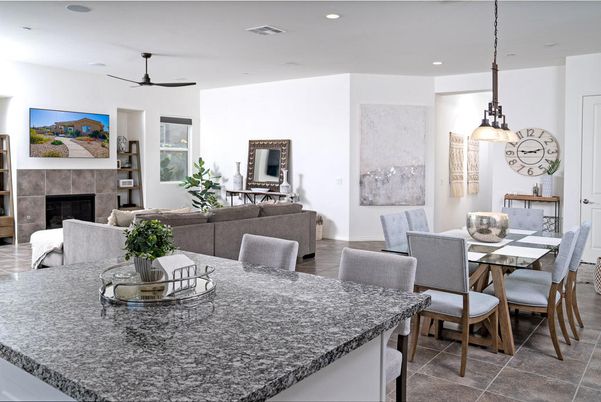 Dining room, Fireplace, Interior, Living room, Pendant Lights, Recessed Lighting