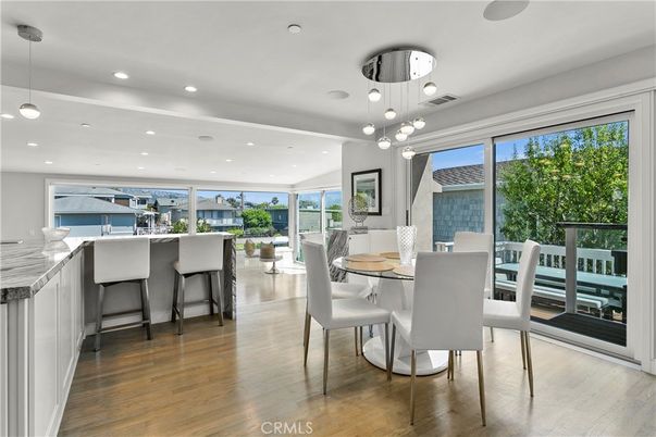 Dining room, Interior, Pendant Lights, Recessed Lighting, Wood Texture Flooring
