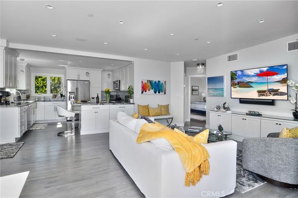 Interior, Kitchen, Living room, Recessed Lighting, Stainless Steel Appliances, Wood Texture Flooring