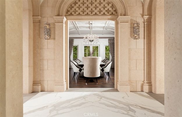 Chandelier, Dining room, Interior, Marble