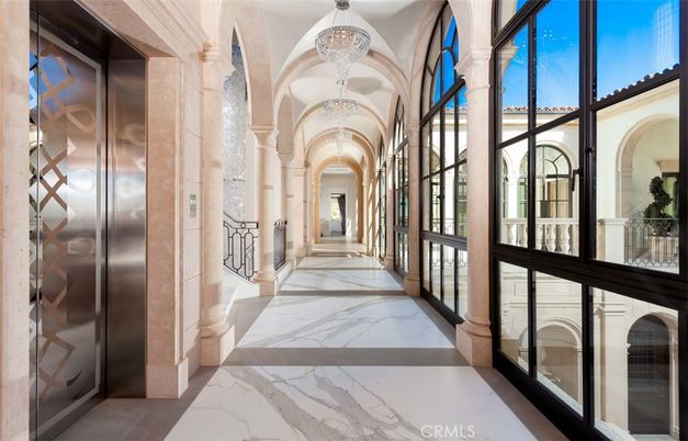 Chandelier, Elevator, Interior, Marble