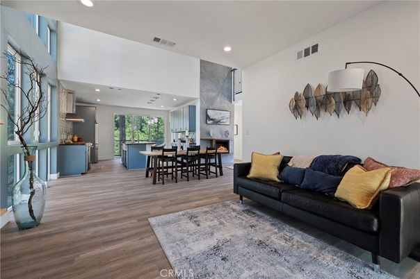 Dining room, Interior, Kitchen, Living room, Recessed Lighting, Wood Texture Flooring