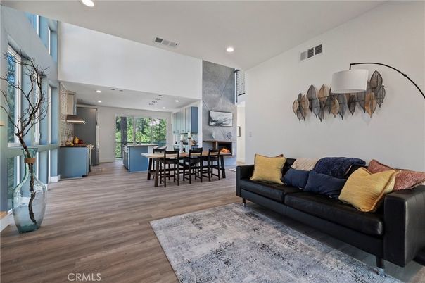 Dining room, Interior, Kitchen, Living room, Recessed Lighting, Wood Texture Flooring