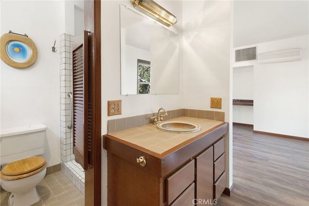 Bathroom, Interior, Tile Countertops, Wood Texture Flooring