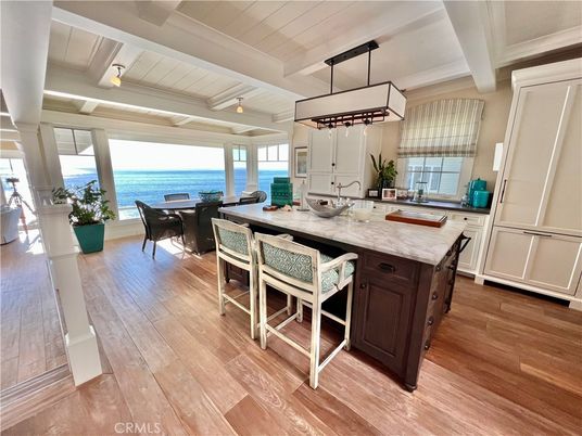 Dining room, Interior, Kitchen, Pendant Lights, Water, Wood Texture Flooring