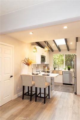 Interior, Kitchen, Pendant Lights, Recessed Lighting, Wooden Beams, Wood Texture Flooring