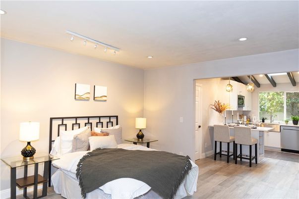 Bedroom, Interior, Kitchen, Recessed Lighting, Wood Texture Flooring