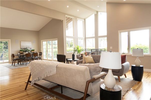 Dining room, Interior, Living room, Recessed Lighting, Wood Texture Flooring