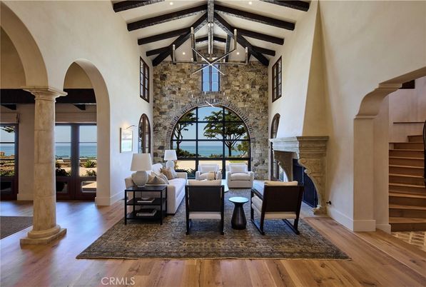 Fireplace, Interior, Living room, Stone Walls, Water, Wooden Beams, Wood Texture Flooring