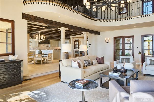 Chandelier, Dining room, Interior, Living room, Recessed Lighting, Wooden Beams, Wood Texture Flooring