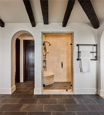 Bathroom, Glass Shower, Interior, Wooden Beams