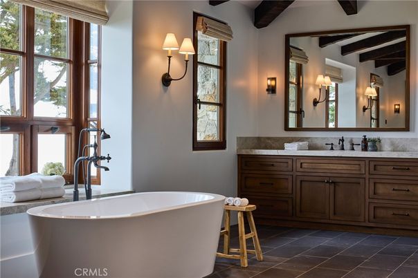 Bathroom, Dual Sink Vanities, Free Standing Baths, Interior, Wooden Beams
