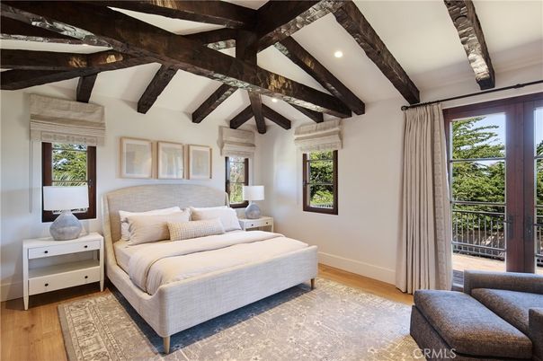Bedroom, Interior, Recessed Lighting, Wooden Beams, Wood Texture Flooring