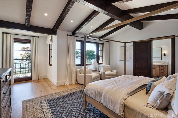 Bedroom, Interior, Recessed Lighting, Wooden Beams, Wood Texture Flooring