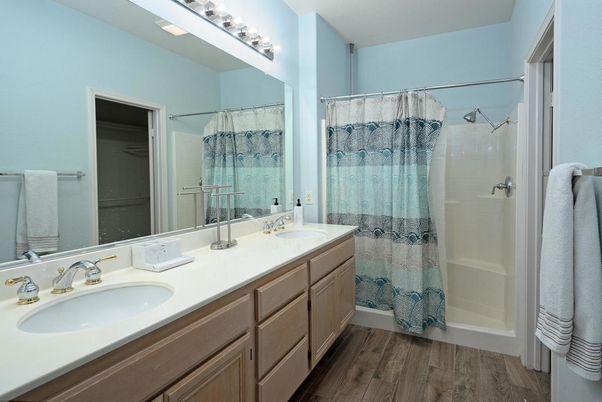 Bathroom, Dual Sink Vanities, Interior, Wood Texture Flooring