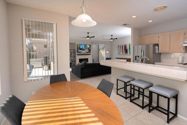 Dining room, Fireplace, Interior, Kitchen, Living room, Pendant Lights, Recessed Lighting