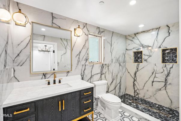 Bathroom, Interior, Marble Walls, Recessed Lighting