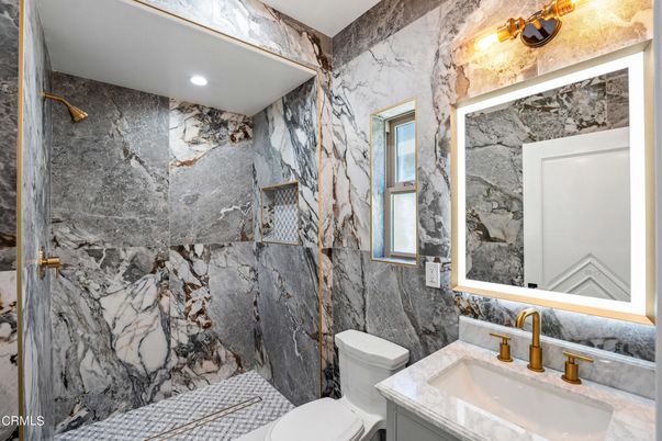 Bathroom, Interior, Marble Walls, Recessed Lighting
