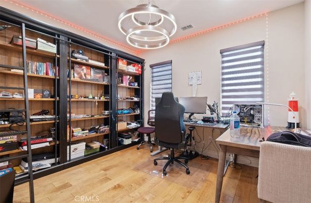 Home Office, Interior, Pendant Lights, Wood Texture Flooring