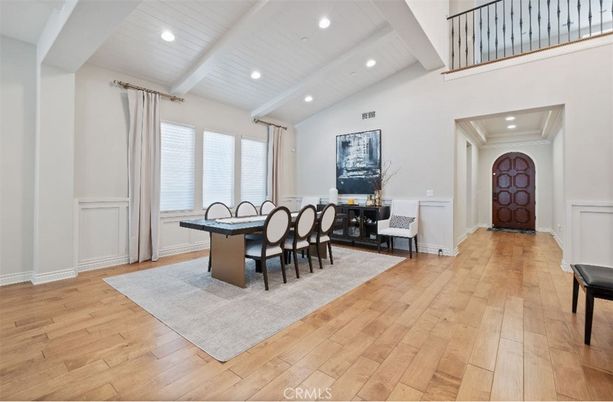 Dining room, Interior, Recessed Lighting, Wood Texture Flooring