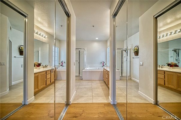 Bathroom, Glass Shower, Interior, Recessed Lighting, Wood Texture Flooring