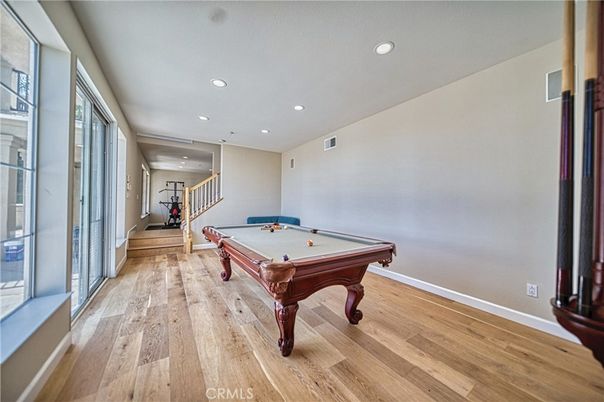 Billiard Table, Game Room, Interior, Recessed Lighting, Wood Texture Flooring