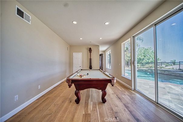 Billiard Table, Game Room, Interior, Recessed Lighting, Wood Texture Flooring