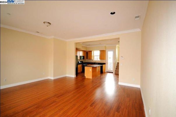 Empty room, Interior, Kitchen, Recessed Lighting, Wood Texture Flooring