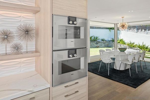 Dining room, Interior, Pendant Lights, Recessed Lighting, Wood Texture Flooring