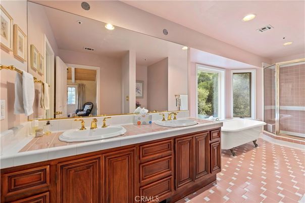 Bathroom, Dual Sink Vanities, Free Standing Baths, Glass Shower, Interior, Recessed Lighting, Tile Countertops