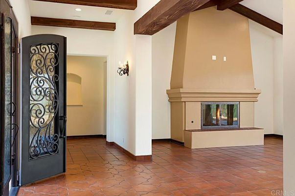 Fireplace, Interior, Recessed Lighting, Wooden Beams