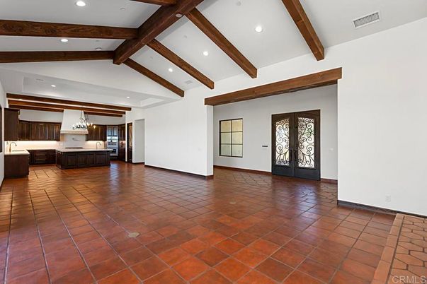 Chandelier, Interior, Kitchen, Pendant Lights, Recessed Lighting, Wooden Beams