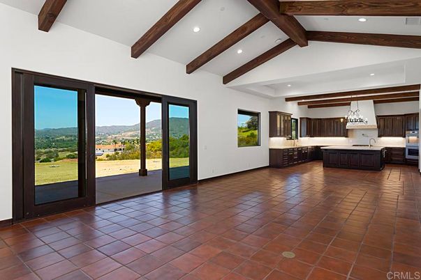 Chandelier, Interior, Kitchen, Pendant Lights, Recessed Lighting, Stainless Steel Appliances, Wooden Beams