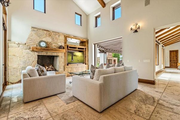 Fireplace, Interior, Living room, Stone Walls, Wooden Beams