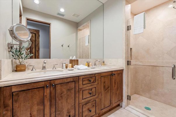 Bathroom, Dual Sink Vanities, Glass Shower, Interior, Recessed Lighting