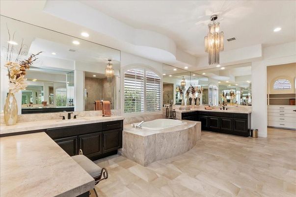 Bathroom, Dual Sink Vanities, Interior, Pendant Lights, Recessed Lighting