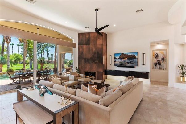 Dining room, Fireplace, Interior, Living room, Recessed Lighting
